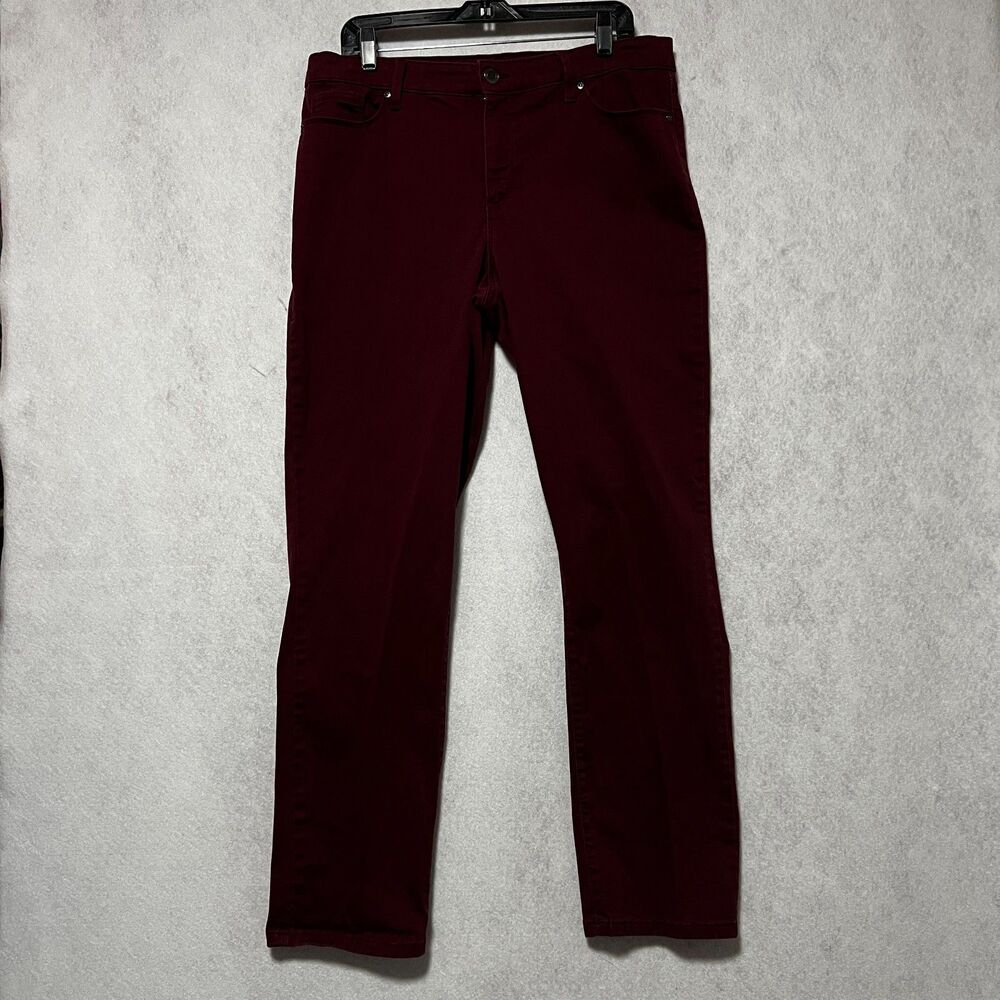 Bandolino Women's Amy Straight Mid Rise Pants Size 14 Burgundy Stretch 5-Pocket